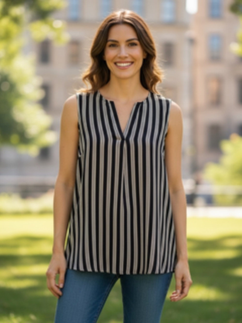 Sami & Jo Sleeveless Classic Vertical Monochrome Pinstripe Blouse Size 2X